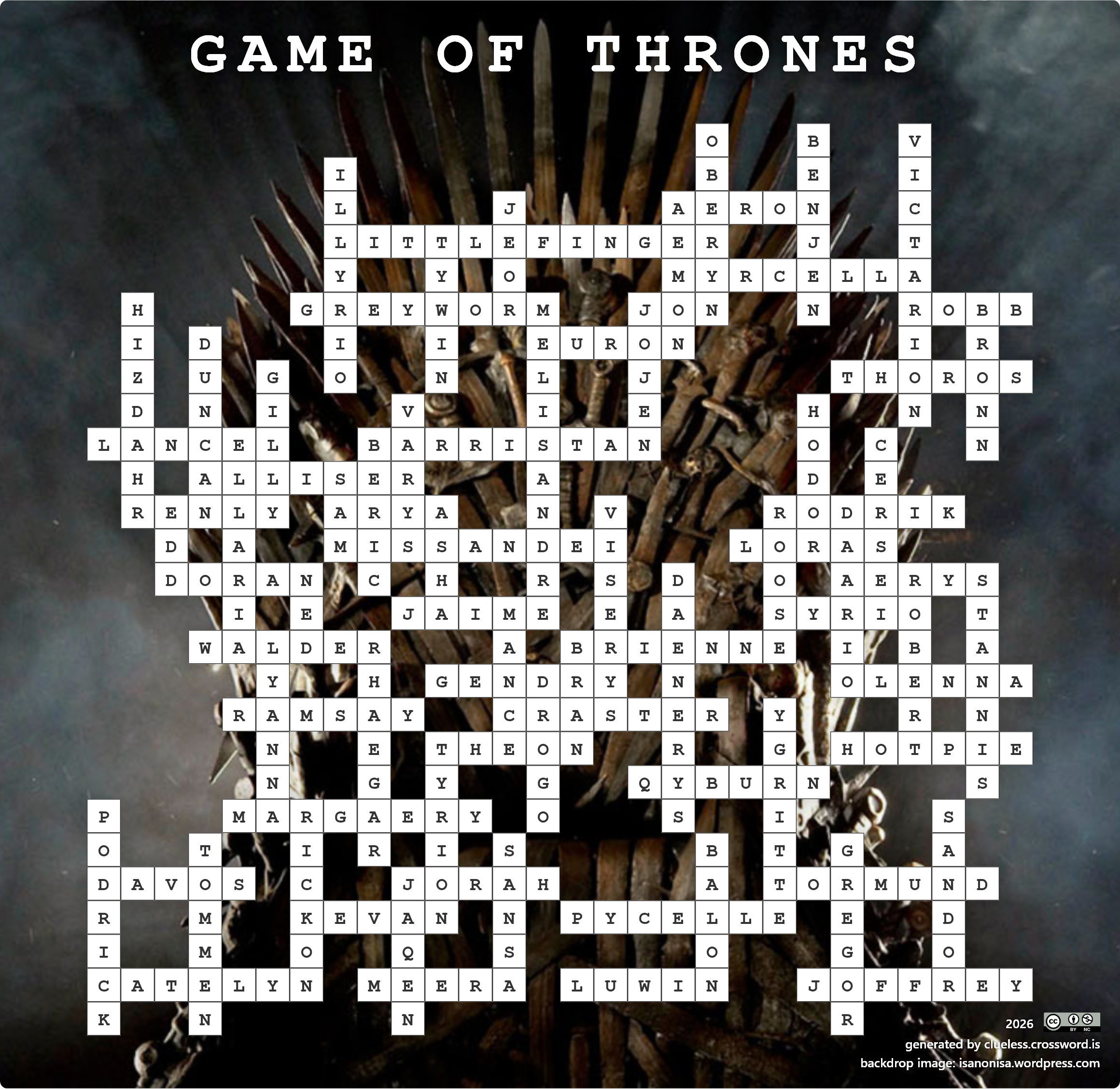 Game of Thrones crossword